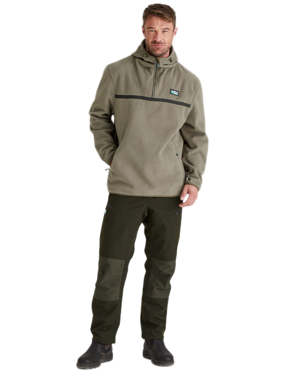 Smokey Olive Coloured Ridgeline Kodiak Fleece Smock on white background 