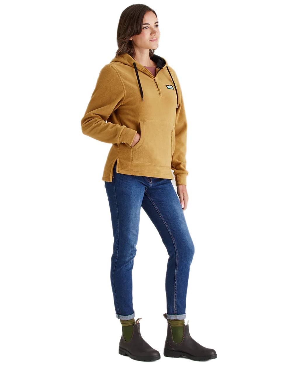 Ochre Coloured Ridgeline Ladies Ballistic Hoodie on white background 