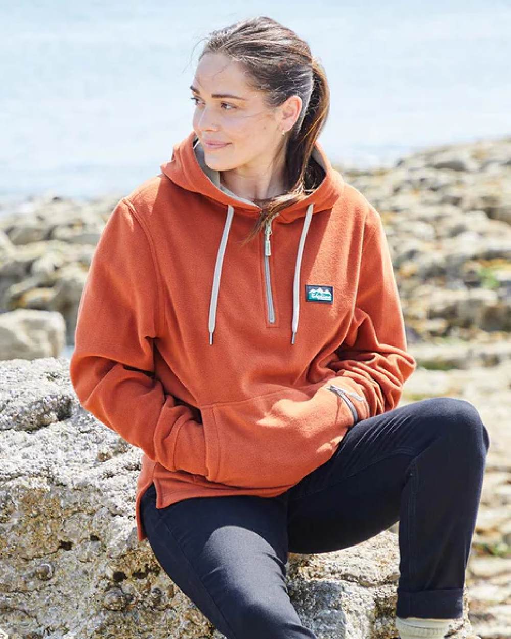 Russet Coloured Ridgeline Ladies Ballistic Hoodie on outdoor background 