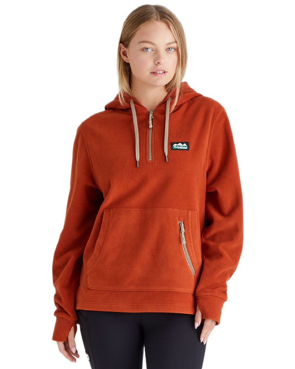 Russet Coloured Ridgeline Ladies Ballistic Hoodie on white background 