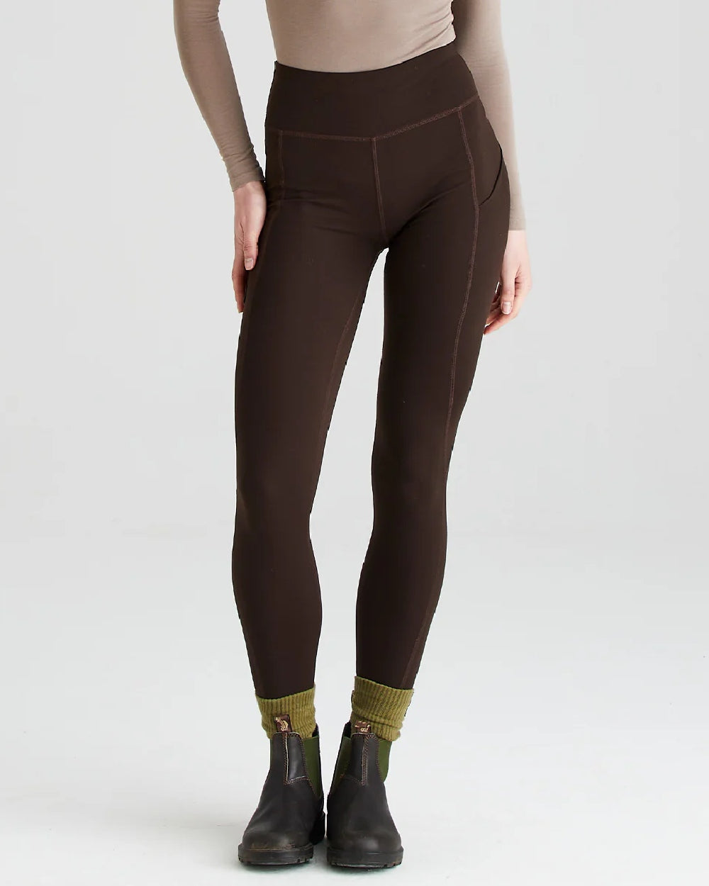 Deep Bark coloured Ridgeline Ladies Infinity Leggings on grey background 