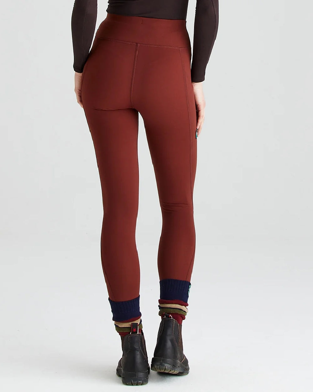 Oxblood coloured Ridgeline Ladies Infinity Leggings on grey background 
