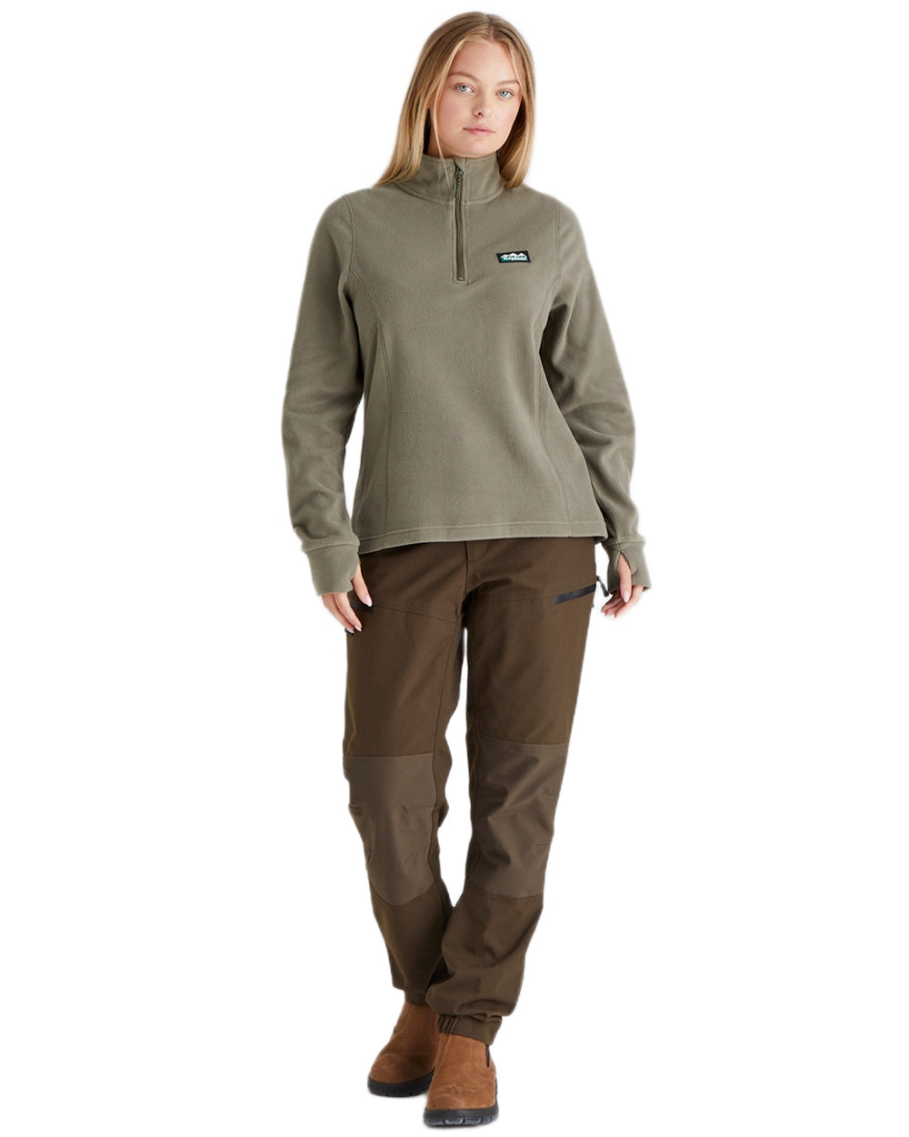 Smokey Olive coloured Ridgeline Ladies Narvik Fleece on white background 
