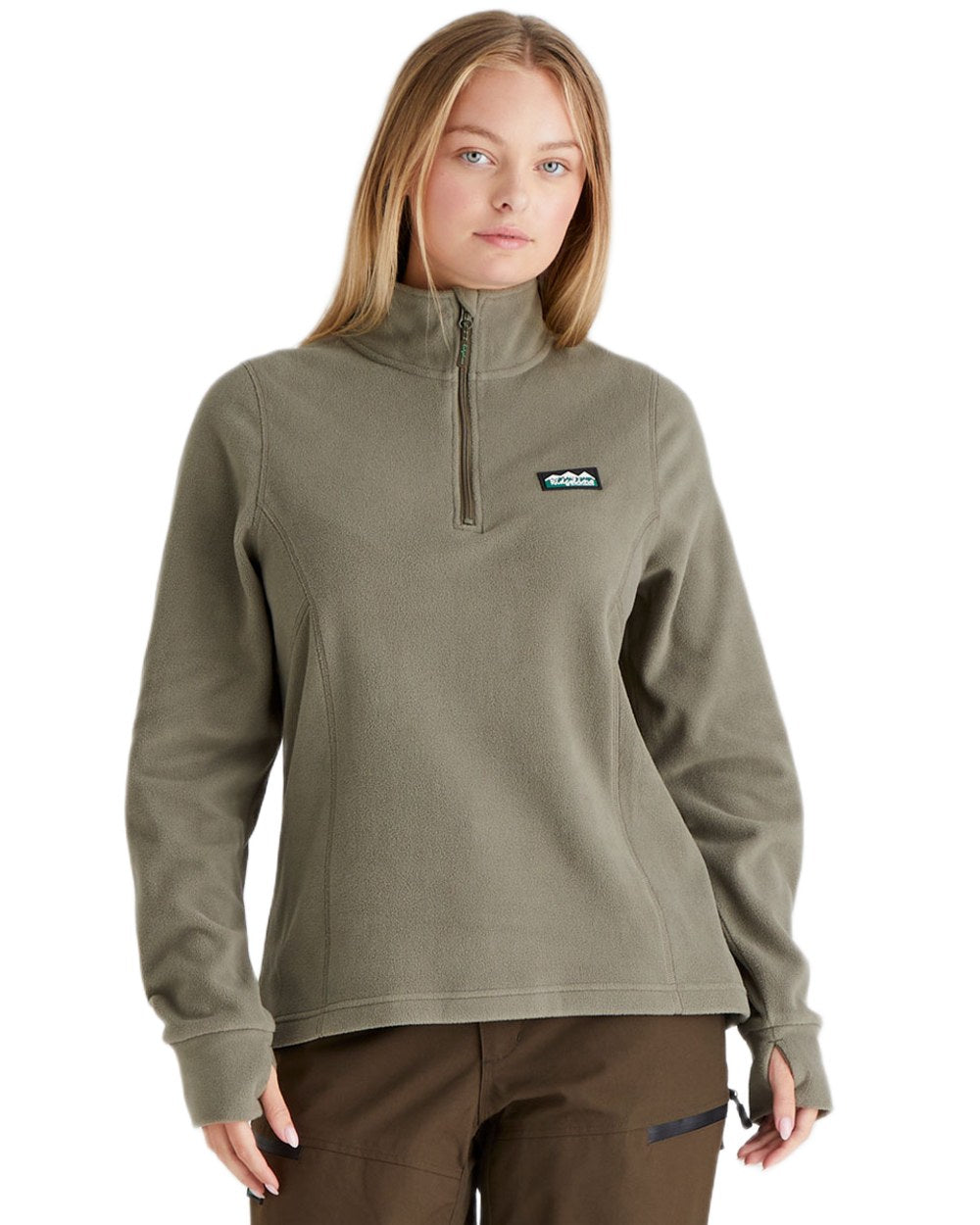 Smokey Olive coloured Ridgeline Ladies Narvik Fleece on white background 