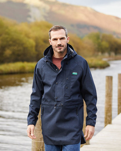 Navy Marl coloured Ridgeline Mens Monsoon Light Smock on mountain background 