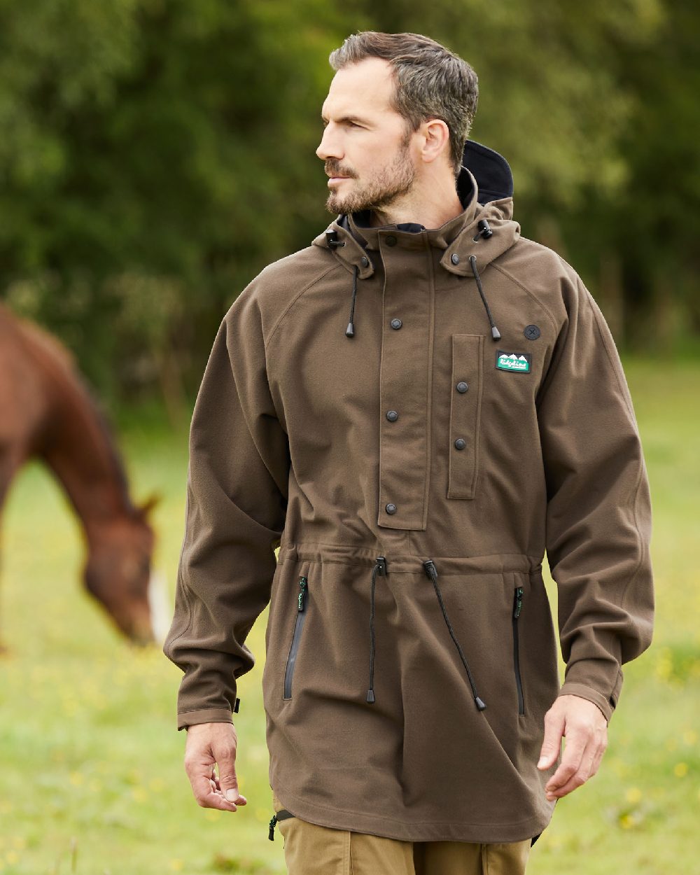 Bark Coloured Ridgeline Monsoon Classic Waterproof Smock on outdoor background 