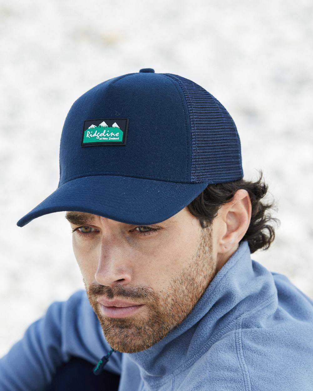 Navy Coloured Ridgeline Monsoon Trucker Cap on outdoor background  