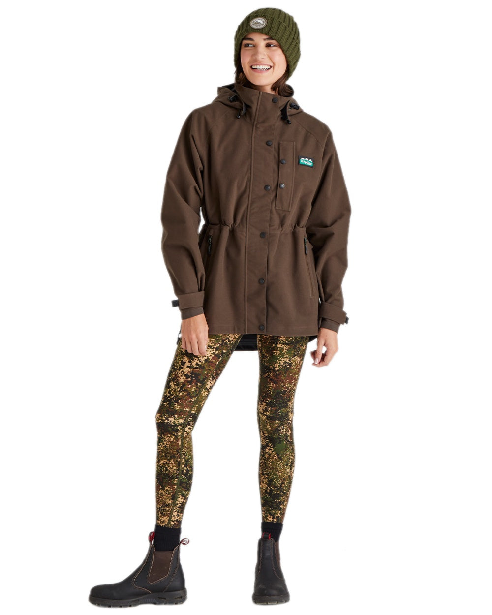 Olive Coloured Ridgeline Original Knitted Beanie on white background 