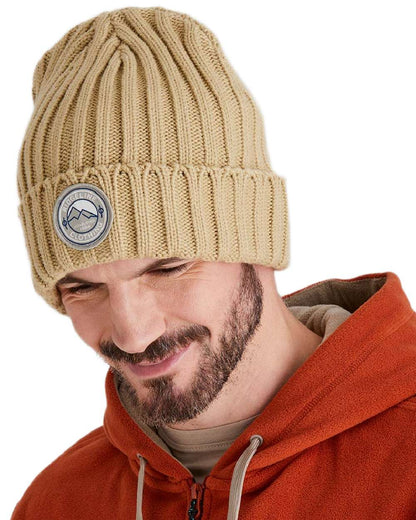 Stone Coloured Ridgeline Original Knitted Beanie on white background 