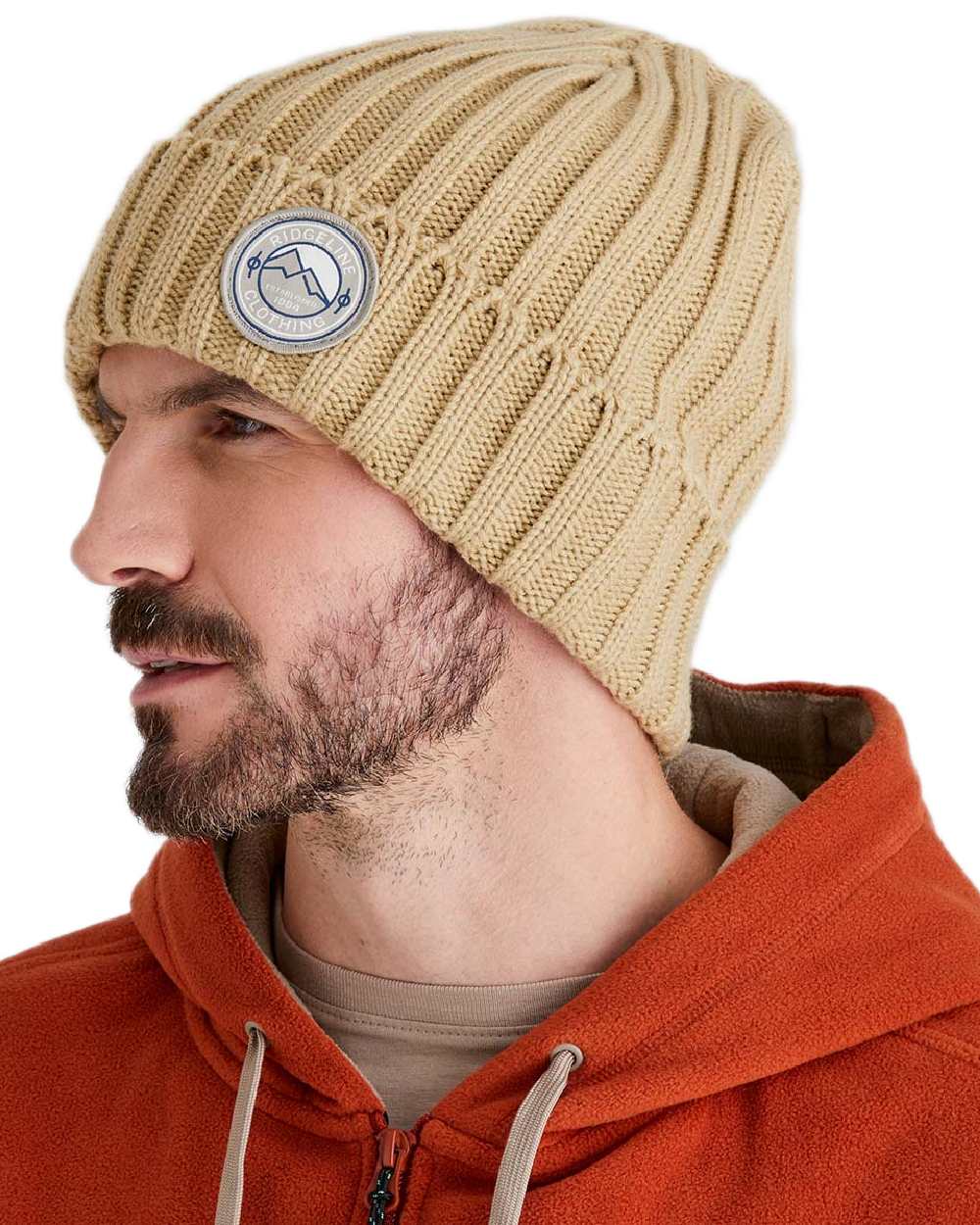 Stone Coloured Ridgeline Original Knitted Beanie on white background 