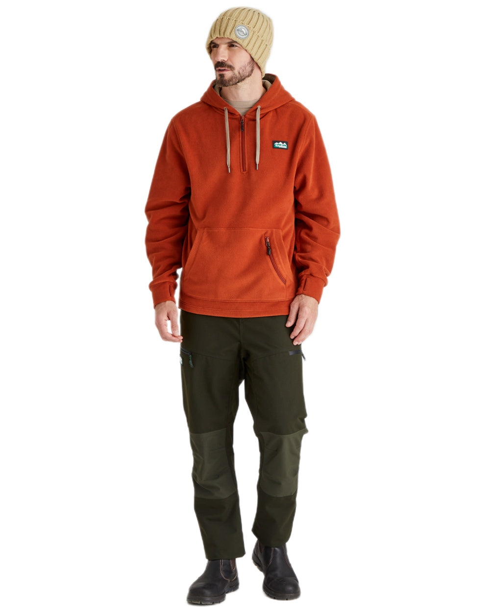 Stone Coloured Ridgeline Original Knitted Beanie on white background 