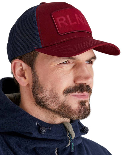 Rhubarb Coloured Ridgeline RLNZ Trucker Cap on white background 