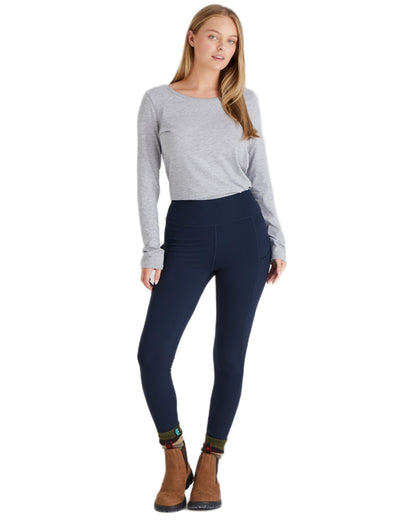 Navy coloured Ridgeline Womens Infinity Leggings on white background 