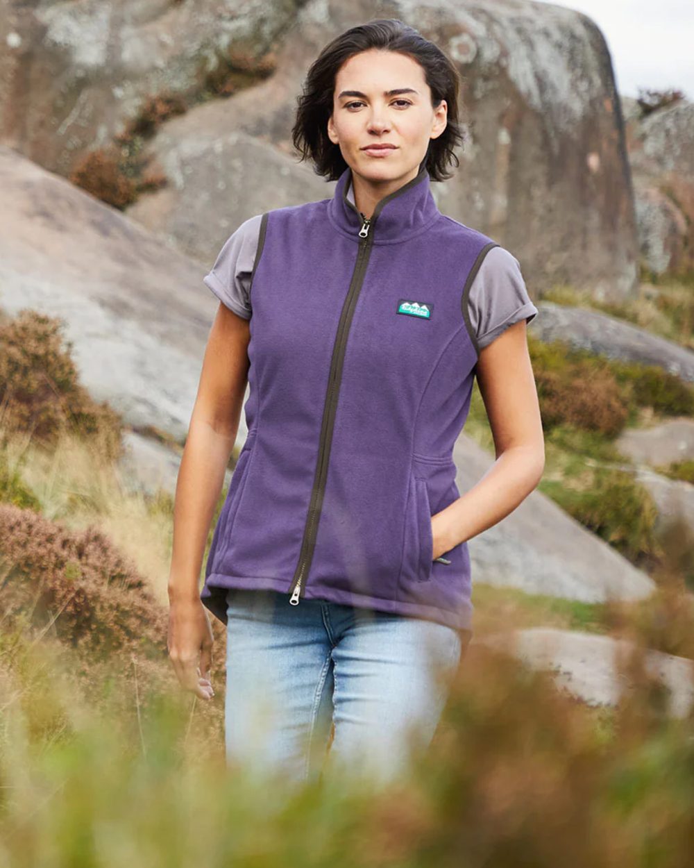 Nightshade Coloured Ridgeline Womens Kodiak Gilet on outdoor background 
