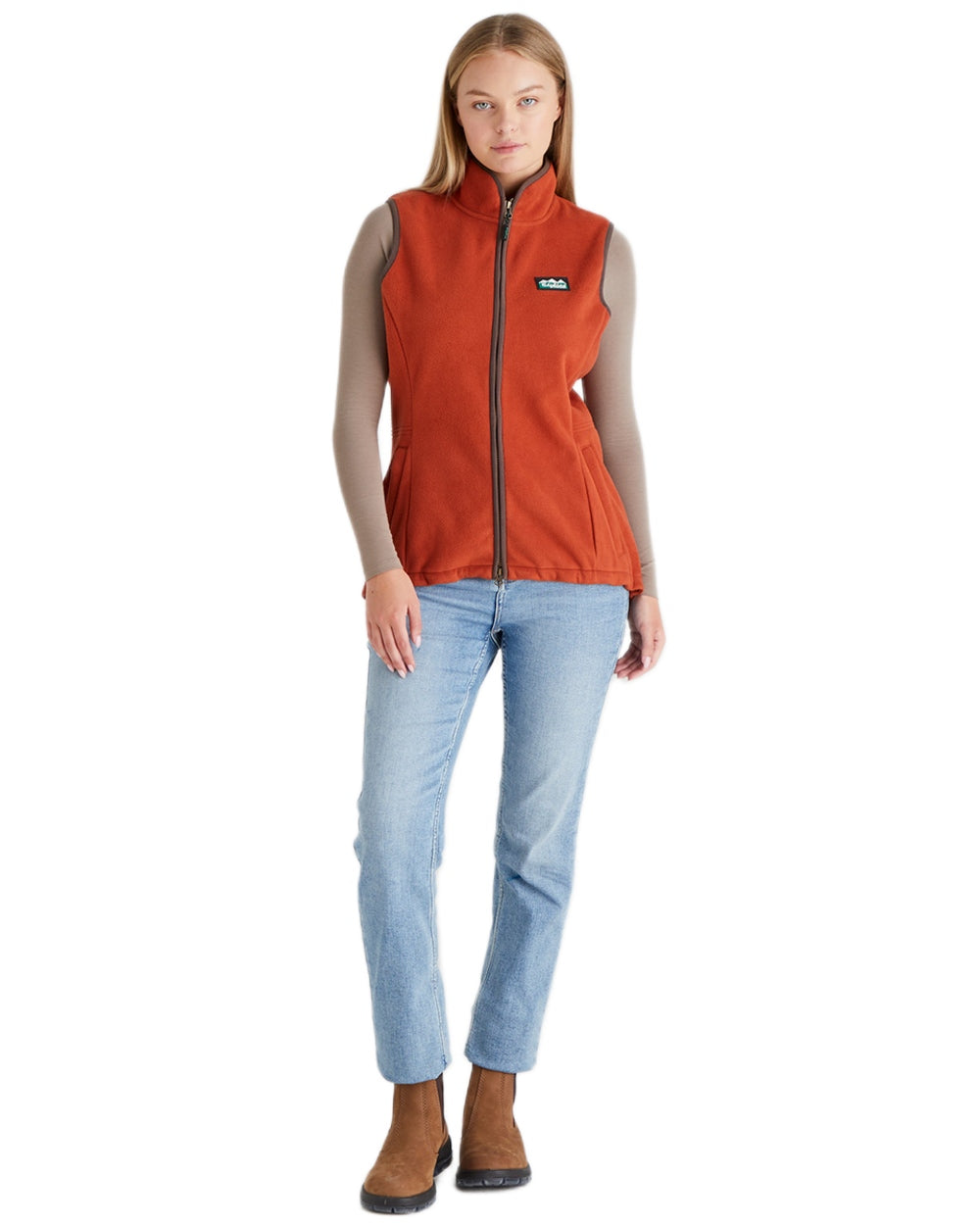 Russet coloured Ridgeline Womens Kodiak Gilet on white background 