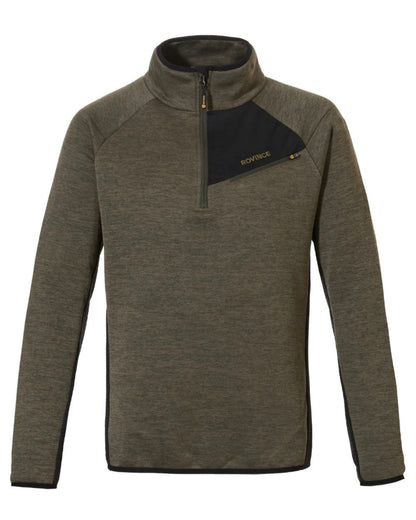 Olive Coloured Rovince Mens Ergoline Pullover Half Zip Fleece Jacket On A White Background 