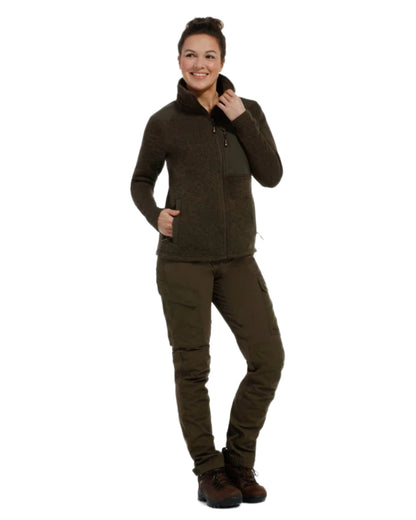 Olive Green coloured Rovince Womens Coarse Fleece Jacket on white background 