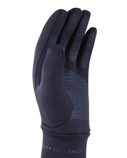 Navy  Coloured Sealskinz Acle Water Repellent Nano Fleece Glove on white background 