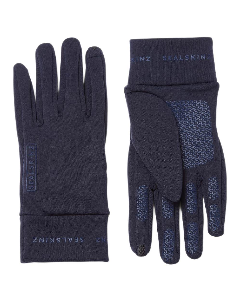Navy Coloured Sealskinz Acle Water Repellent Nano Fleece Glove on white background