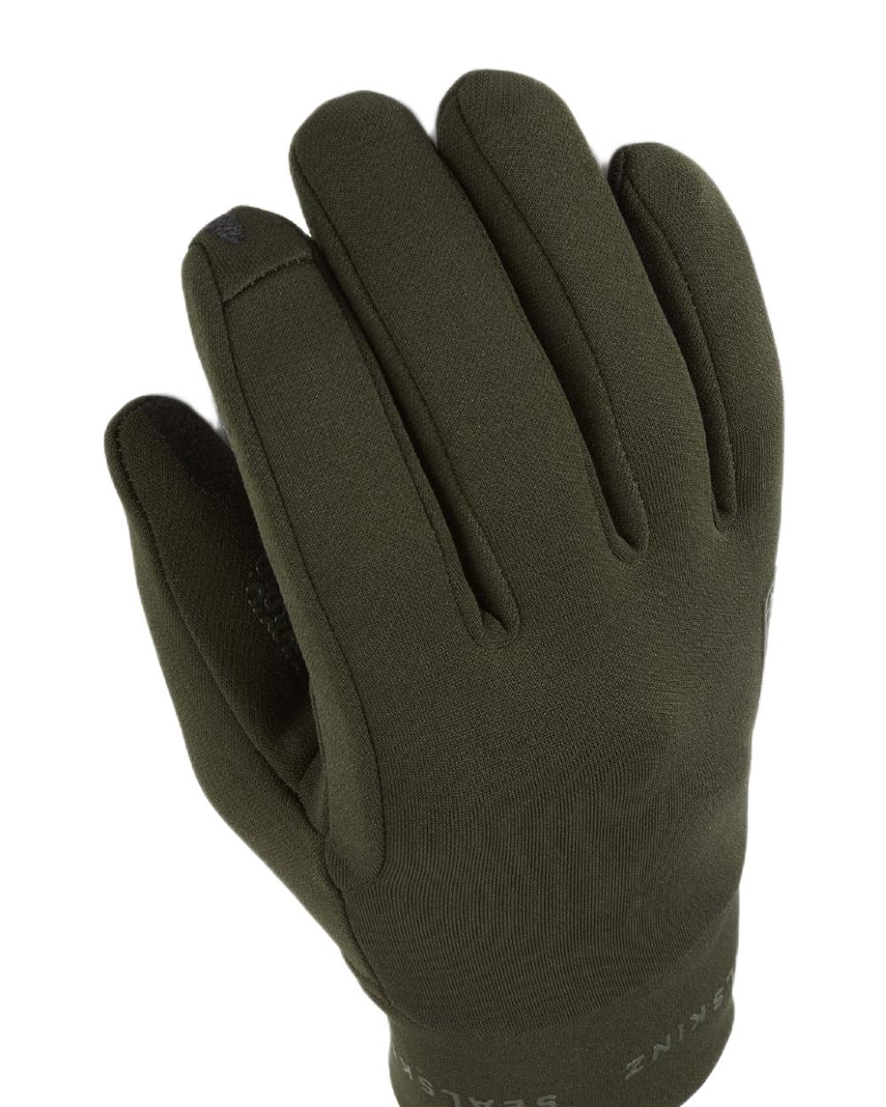 Olive Coloured Sealskinz Acle Water Repellent Nano Fleece Glove on white background 