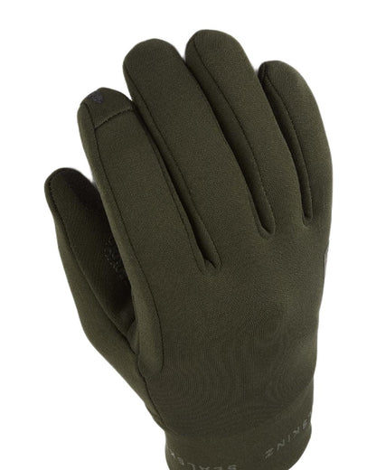 Olive Coloured Sealskinz Acle Water Repellent Nano Fleece Glove on white background 