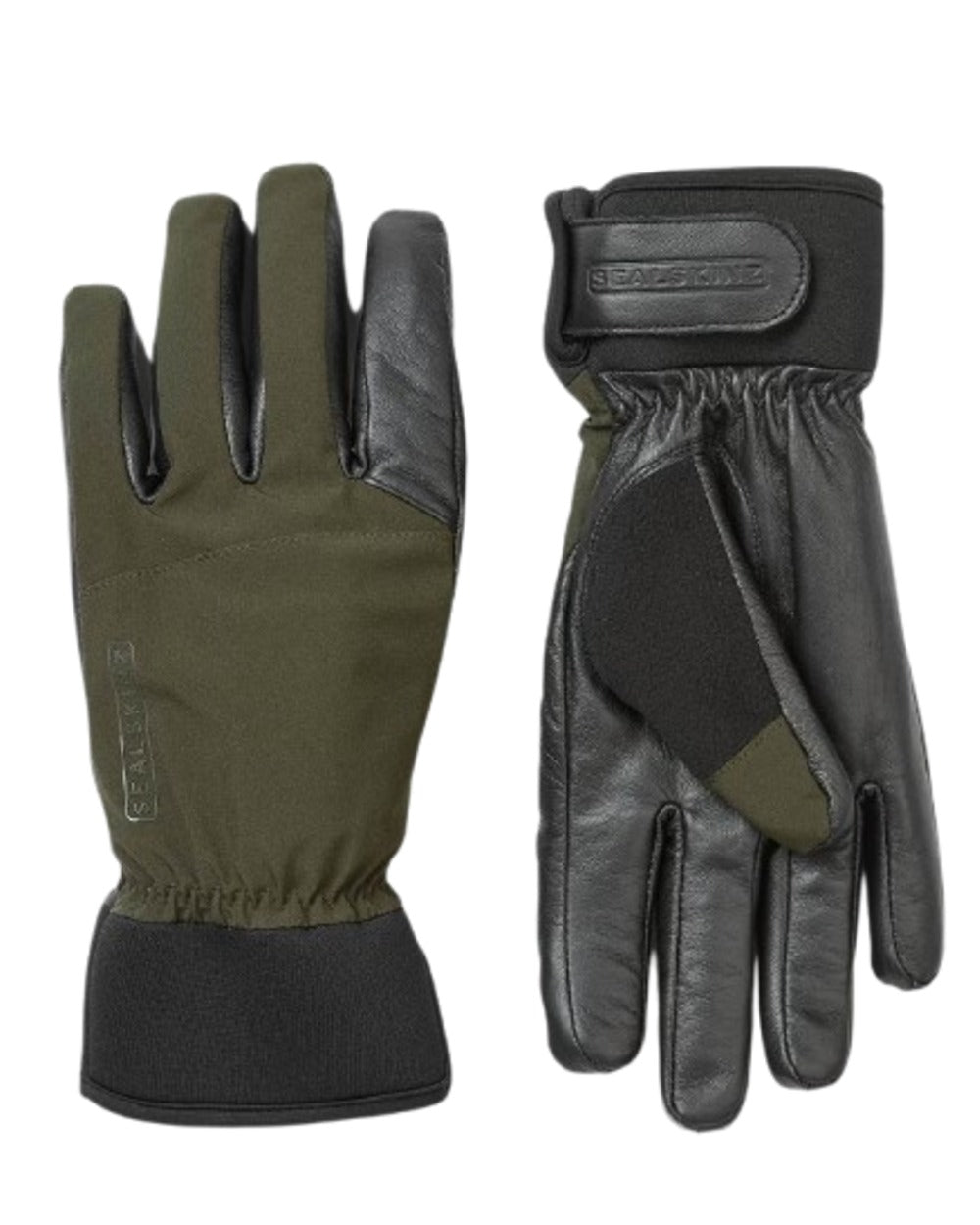 Olive Coloured Sealskinz Fordham Waterproof All Weather Hunting Glove on white background