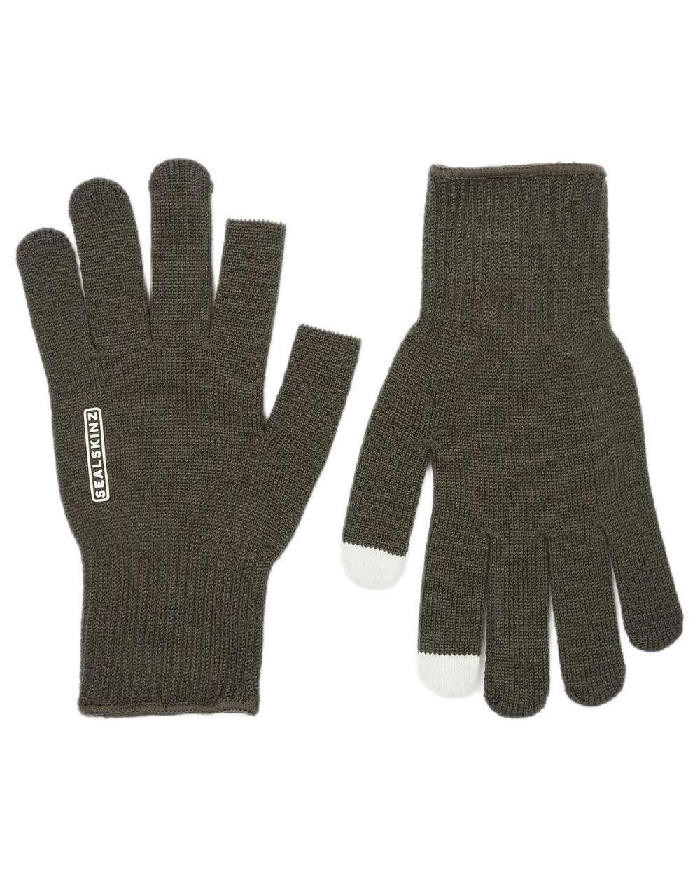Olive Coloured Sealskinz Hanworth Solo Merino Glove on white background 