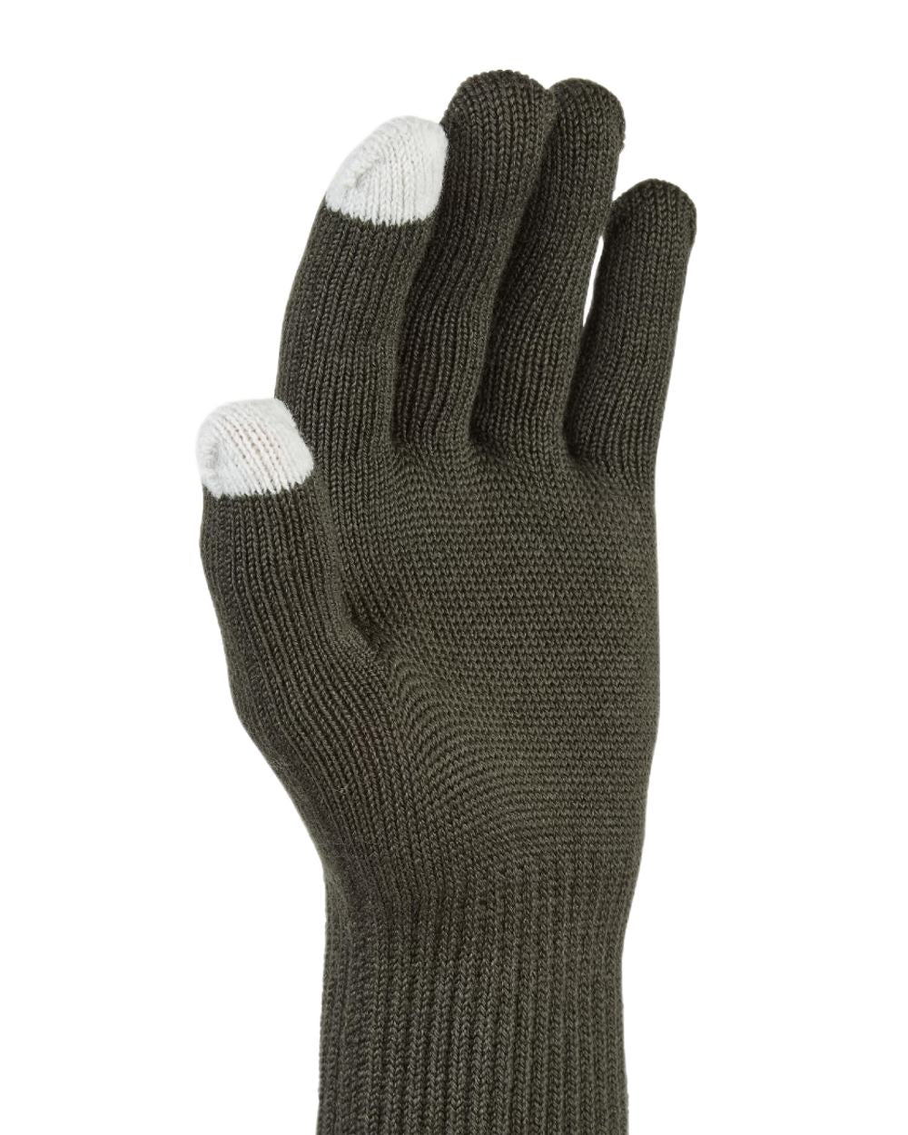 Olive Coloured Sealskinz Hanworth Solo Merino Glove on white background 