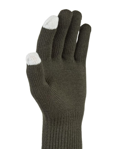 Olive Coloured Sealskinz Hanworth Solo Merino Glove on white background 