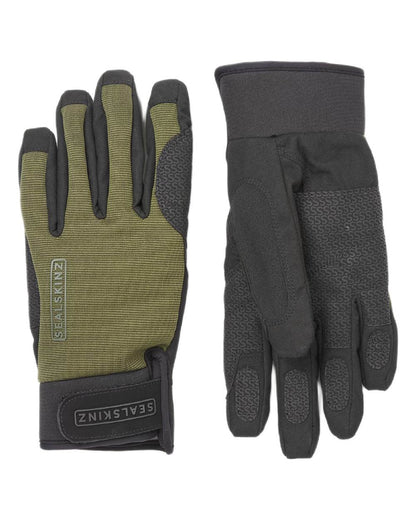 Olive Coloured Sealskinz Harling Waterproof All Weather Glove on white background 