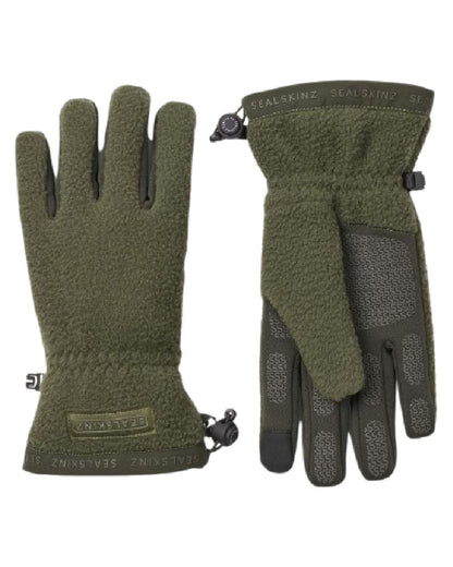 Olive Coloured Sealskinz Hoveton Waterproof Sherpa Fleece Glove on white background 
