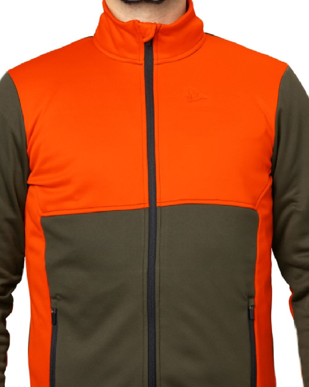 Pine Green Hi-Vis Orange Coloured Seeland Elliot Fleece on white background 