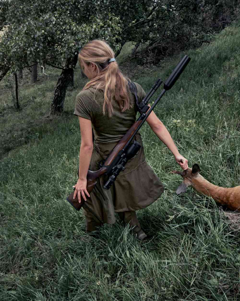 Pine Green Coloured Seeland Womens Active Short Sleeve T-Shirt on outdoor background 