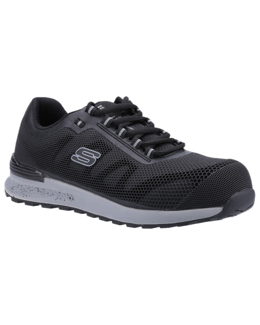 Black Coloured Skechers Workwear Mens Bulklin Bragoo Safety Trainers on white background 