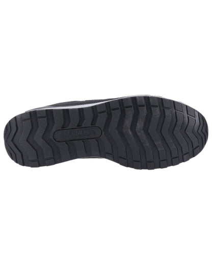 Black Coloured Skechers Workwear Mens Bulklin Bragoo Safety Trainers on indoor background 