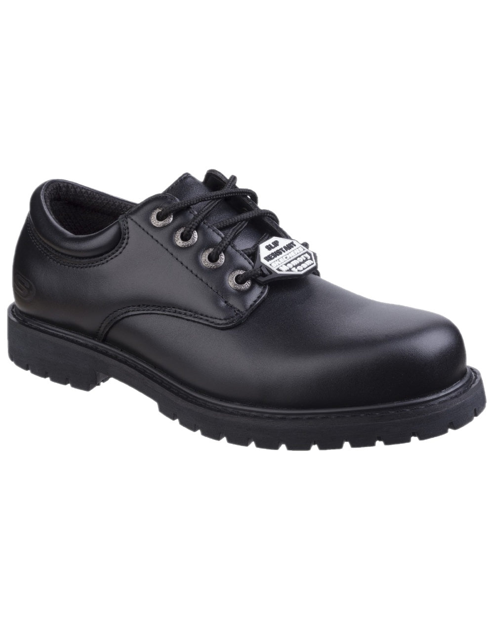 Black Coloured Skechers Workwear Mens Cottonwood Elks Slip Resistant Work Shoes on white background 