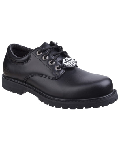 Black Coloured Skechers Workwear Mens Cottonwood Elks Slip Resistant Work Shoes on white background 