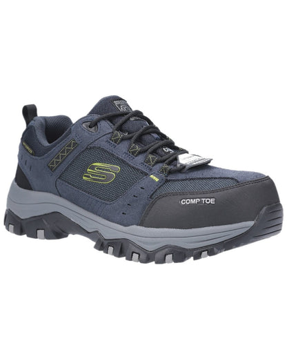 Navy Black Coloured Skechers Workwear Mens Greetah Hiker Composite Toe Shoes on white background 