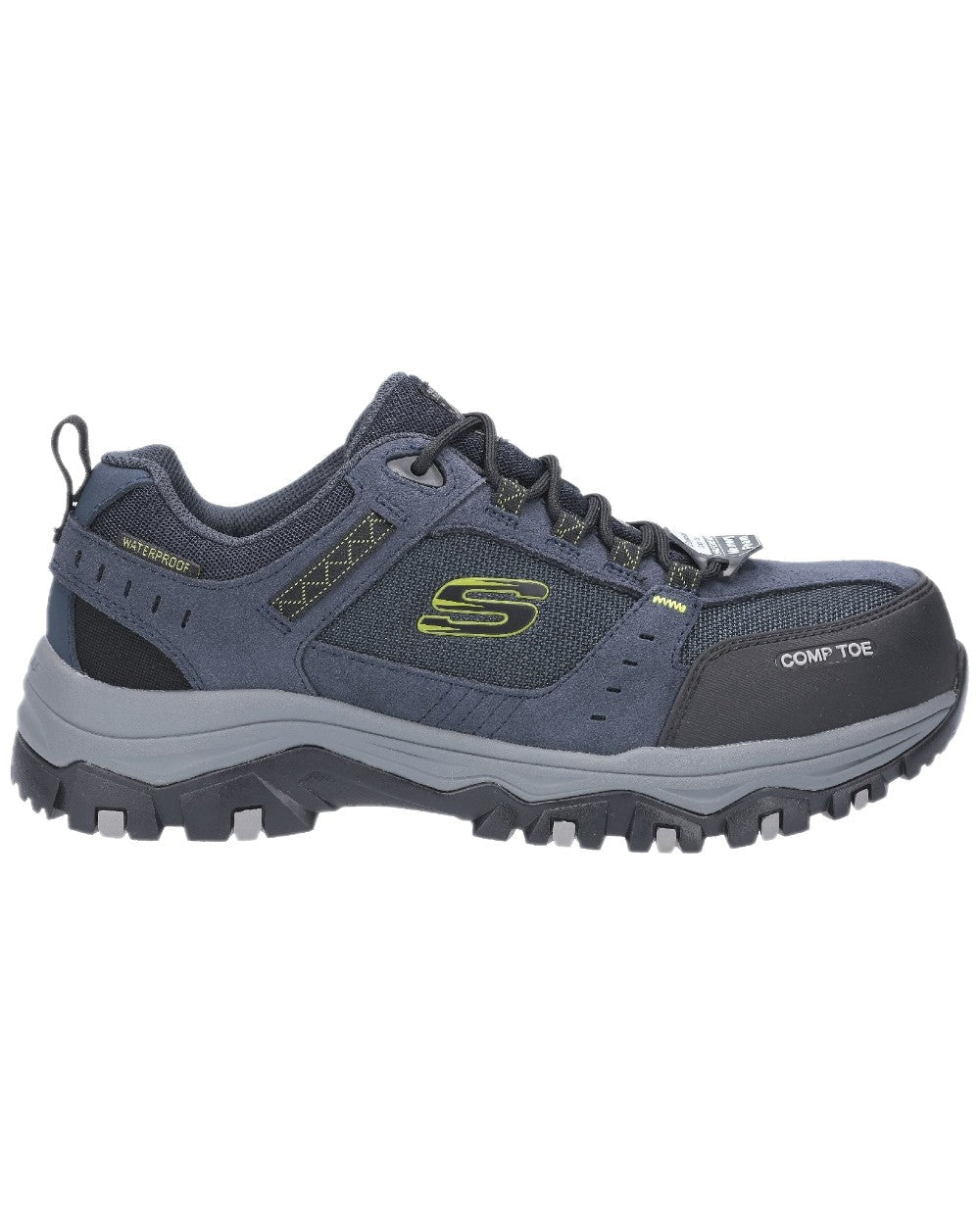 Navy Black Coloured Skechers Workwear Mens Greetah Hiker Composite Toe Shoes on white background 