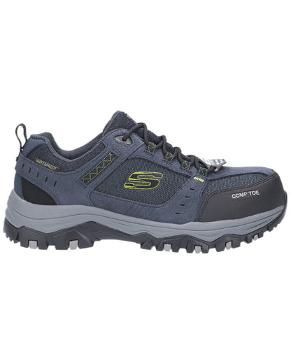 Navy Black Coloured Skechers Workwear Mens Greetah Hiker Composite Toe Shoes on white background 