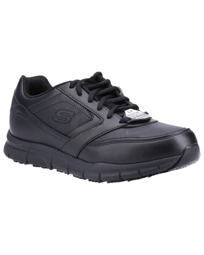 Black Coloured Skechers Workwear Mens Nampa Occupational Trainers on white background 