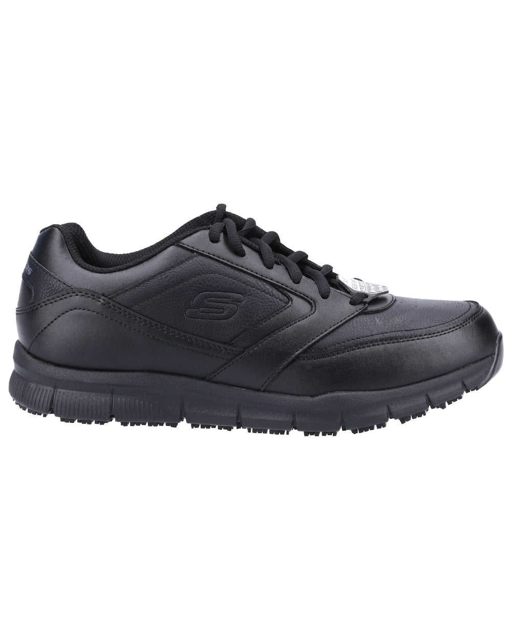 Black Coloured Skechers Workwear Mens Nampa Occupational Trainers on white background 