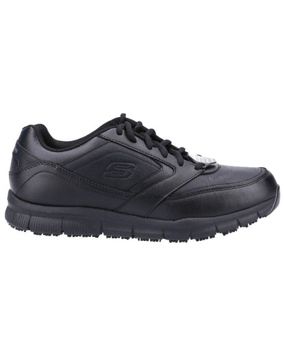 Black Coloured Skechers Workwear Mens Nampa Occupational Trainers on white background 