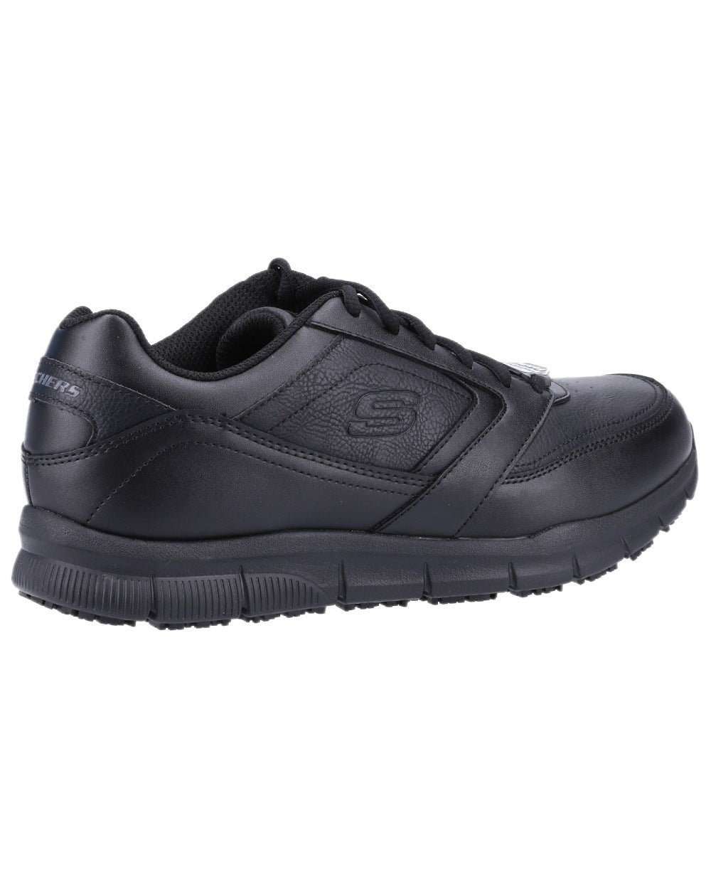 Black Coloured Skechers Workwear Mens Nampa Occupational Trainers on white background 