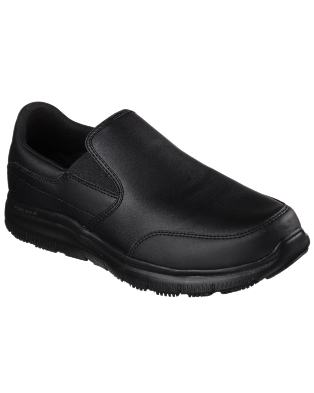 Black Coloured Skechers Workwear Mens Slip-Resistant Flex Advantage Bronwood Shoes on white background 