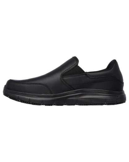 Black Coloured Skechers Workwear Mens Slip-Resistant Flex Advantage Bronwood Shoes on white background 