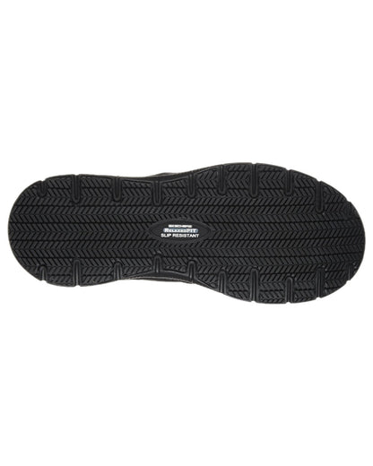 Black Coloured Skechers Workwear Mens Slip-Resistant Flex Advantage Bronwood Shoes on white background 