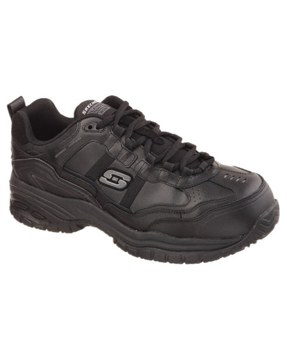 Black Coloured Skechers Workwear Mens Soft Stride Grinnell Safety Shoes on white background 