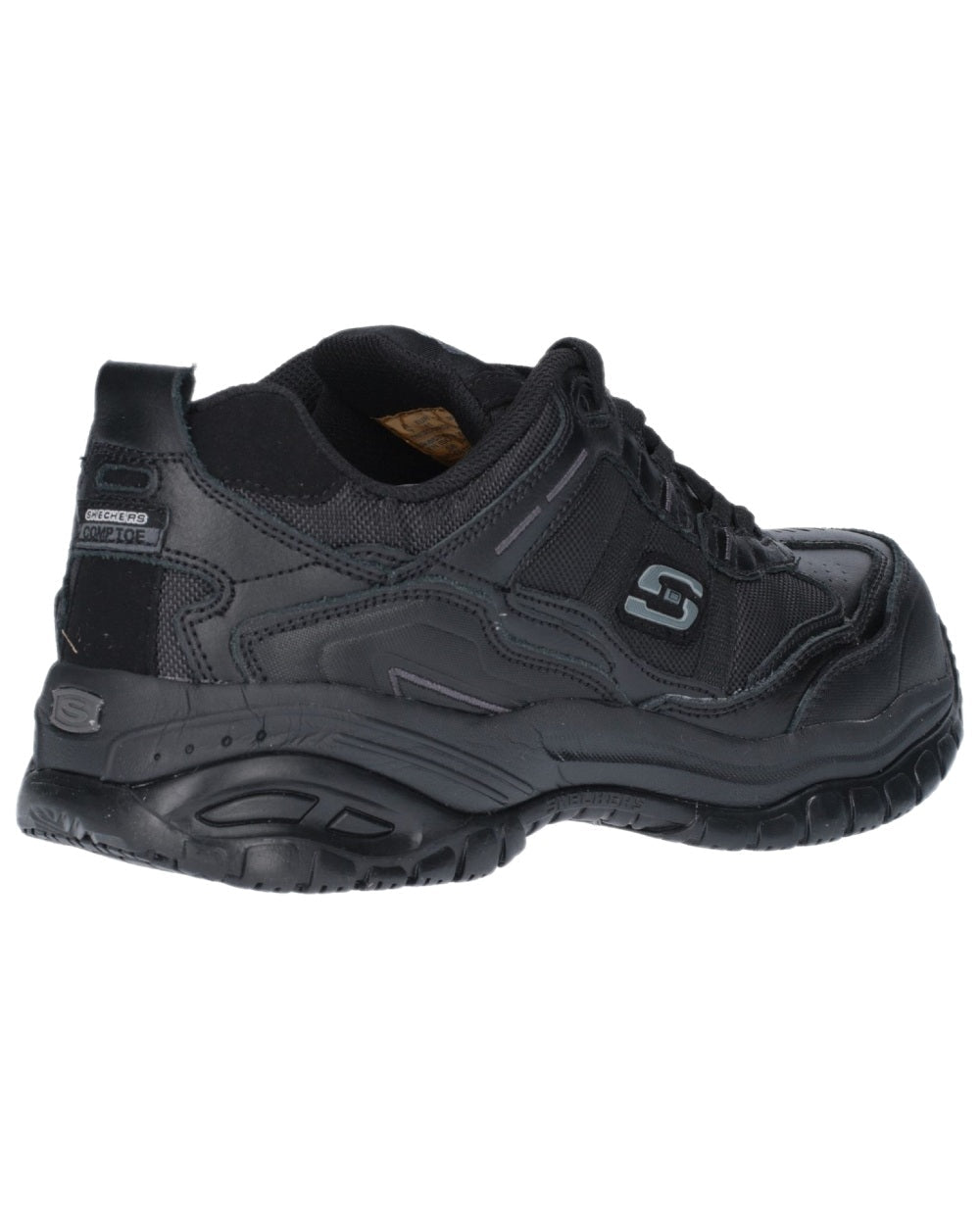 Black Coloured Skechers Workwear Mens Soft Stride Grinnell Safety Shoes on white background 