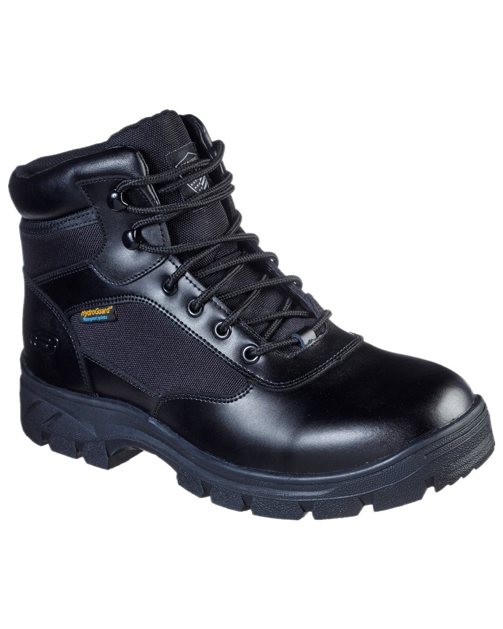 Black Coloured Skechers Workwear Mens Wascana Benen Waterproof Tactical Boots on white background 